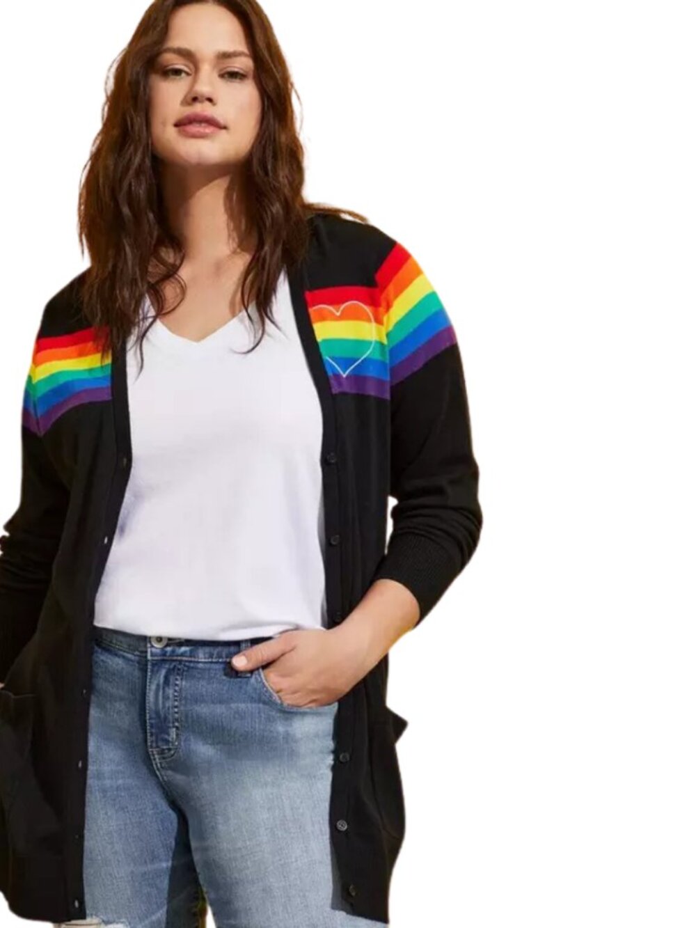 Torrid Black Cardigan Sweater with Rainbow Stripes Size 2X